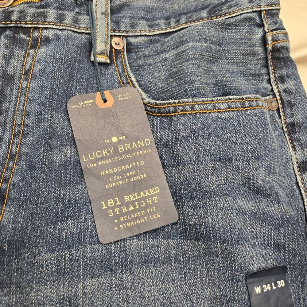 Lucky Brand 181 Relaxed Straight Mens Jeans Blue Denim 34x30 NWT
